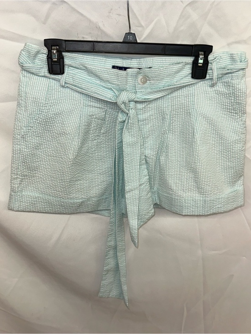 Lauren James Mint Seersucker High-Waist Tie-Front Shorts